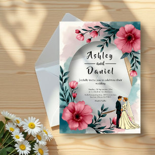 Invitations En Acrylique Aquarelle Floral Mariage Et Groom Élégant Mariage