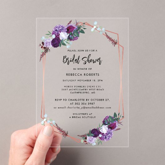 Invitations En Acrylique Aquarelle Floral Script Fête des mariées élégante (In situ (ordinateur de poche))