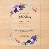 Invitations En Acrylique Aquarelle Floral Script Fête des mariées élégante (Recto)