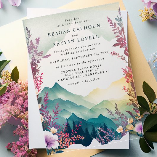 Invitations En Acrylique Aquarelle Floral Spring Mountains Mariage