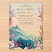 Invitations En Acrylique Aquarelle Floral Spring Mountains Mariage (Recto)