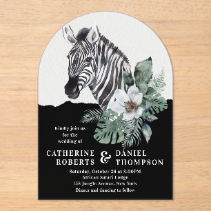 Invitations En Acrylique Aquarelle Floral Zebra Safari Mariage