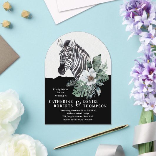 Invitations En Acrylique Aquarelle Floral Zebra Safari Mariage (Insitu (Mariage))