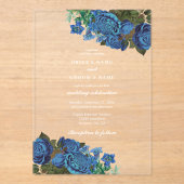 Invitations En Acrylique Aquarelle Florale Bleue Moderne Mariage élégant (Recto)