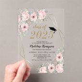 Invitations En Acrylique Aquarelle florale Dusty Blush Gold Graduation (In situ (ordinateur de poche))