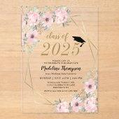 Invitations En Acrylique Aquarelle florale Dusty Blush Gold Graduation (Recto)