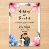 Invitations En Acrylique Aquarelle Florale Mariée Et Mariage D'Été Groom (Recto)