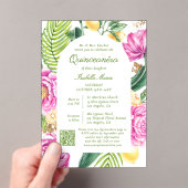 Invitations En Acrylique Aquarelle Florale Photo QR Code Quinceañera (In situ (ordinateur de poche))
