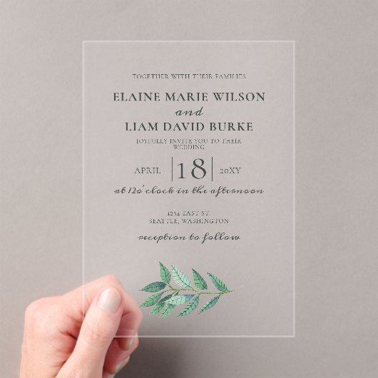 Invitations En Acrylique Aquarelle Foliage Mariage de verdure (In situ (ordinateur de poche))