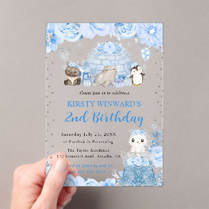Invitations En Acrylique Aquarelle Hiver Arctique Animaux Anniversaires de