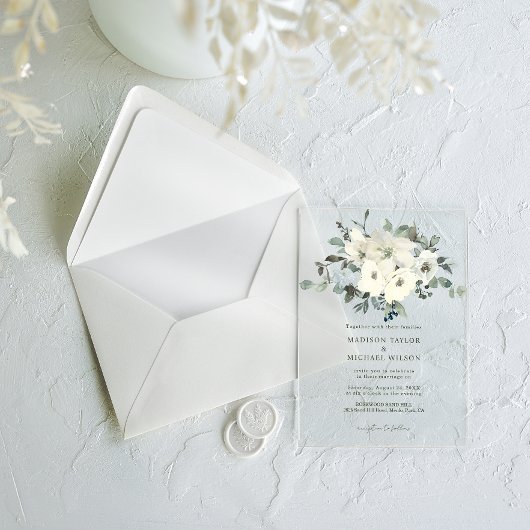 Invitations En Acrylique Aquarelle ivoire Floral Rustique Mariage