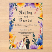 Invitations En Acrylique Aquarelle Jardin Floral Couple Mariage été (Recto)