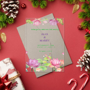Invitations En Acrylique Aquarelle Jardin Floral de Lotus Rose MARIAGE