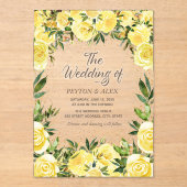 Invitations En Acrylique Aquarelle jaune Floral Parties scintillant or Mari (Recto)