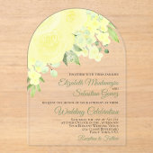 Invitations En Acrylique Aquarelle Jaune Rose Élégant Mariage Arc (Recto)