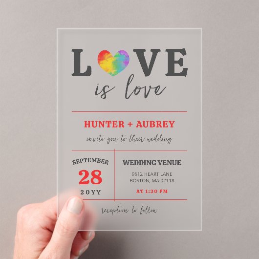 Invitations En Acrylique Aquarelle L'amour du coeur est amour Mariage gay l (In situ (ordinateur de poche))