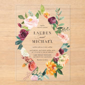 Invitations En Acrylique Aquarelle L'automne fleurit Floral Frame Mariage (Recto)