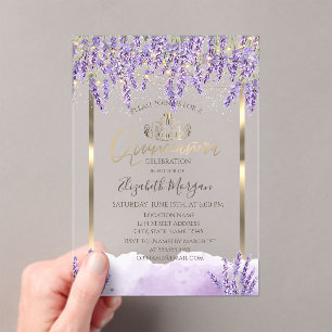 Invitations En Acrylique Aquarelle Lavanda,Guirlande Lumineuse Quinceanera