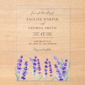 Invitations En Acrylique Aquarelle Lavande Fleurs Printemps Mariage (Recto)