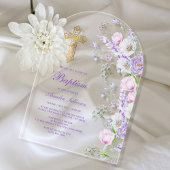 Invitations En Acrylique Aquarelle Lilac Fleurs Arc Baptême