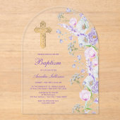 Invitations En Acrylique Aquarelle Lilac Fleurs Arc Baptême (Recto)