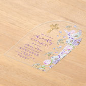 Invitations En Acrylique Aquarelle Lilac Fleurs Arc Première communion (Poser)
