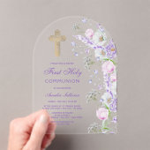 Invitations En Acrylique Aquarelle Lilac Fleurs Arc Première communion (In situ (ordinateur de poche))