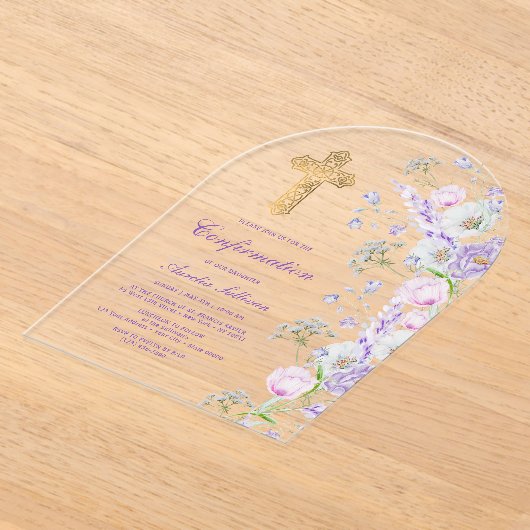 Invitations En Acrylique Aquarelle Lilac Fleurs Arch Confirmation (Poser)