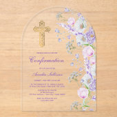 Invitations En Acrylique Aquarelle Lilac Fleurs Arch Confirmation (Recto)