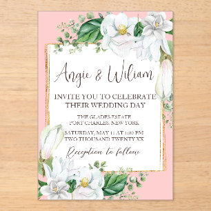 Invitations En Acrylique Aquarelle Magnolia Blush Mariage