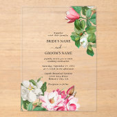 Invitations En Acrylique Aquarelle Magnolia Fleurs Mariage (Recto)