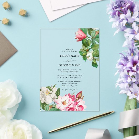 Invitations En Acrylique Aquarelle Magnolia Fleurs Mariage (Insitu (Mariage))