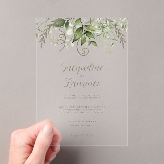 Invitations En Acrylique Aquarelle Mariage de verdure tropicale (In situ (ordinateur de poche))
