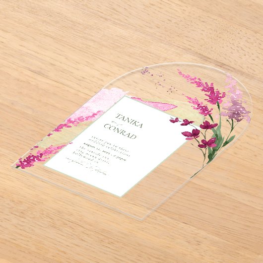 Invitations En Acrylique Aquarelle Mariage fleur sauvage Fuchsia Arch ID954 (Poser)