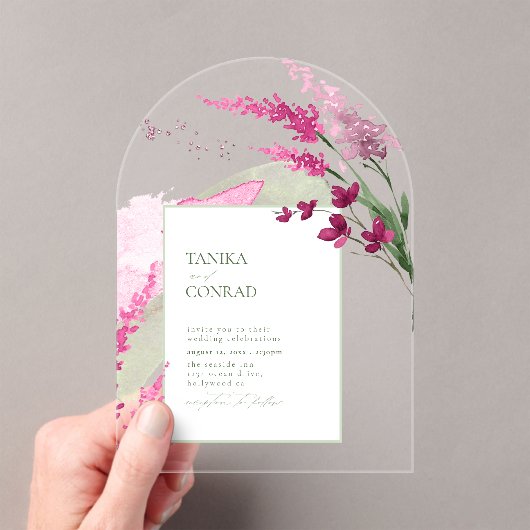 Invitations En Acrylique Aquarelle Mariage fleur sauvage Fuchsia Arch ID954 (In situ (ordinateur de poche))