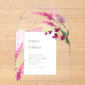 Invitations En Acrylique Aquarelle Mariage fleur sauvage Fuchsia Arch ID954 (Recto)
