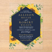 Invitations En Acrylique Aquarelle Marine Bleu Tournesol Mariage rustique (Recto)