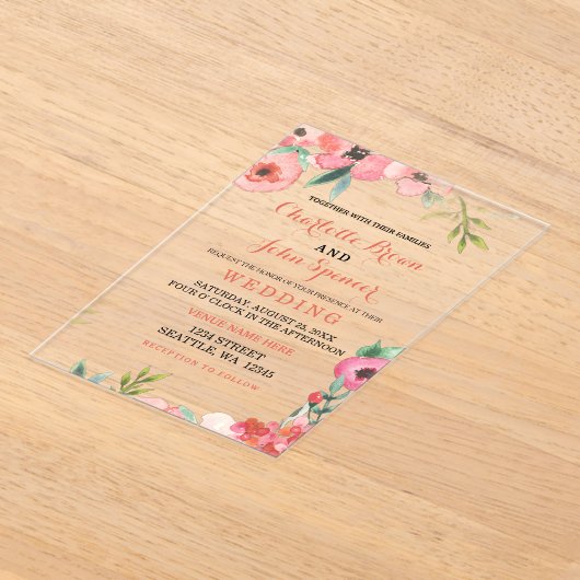 Invitations En Acrylique Aquarelle Marine Blush Floral Mariage élégant (Poser)
