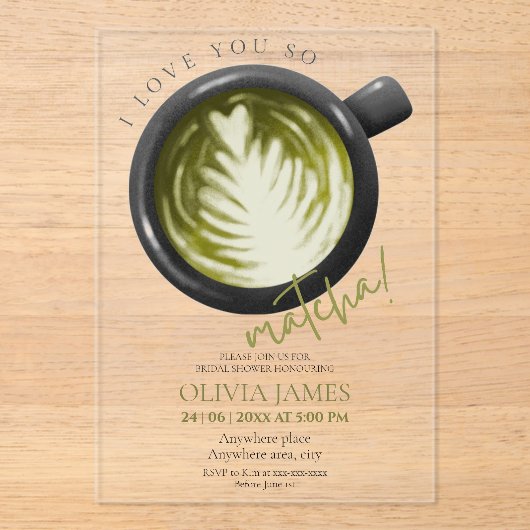 Invitations En Acrylique Aquarelle Matcha thème acrylique douche nuptiale (Recto)