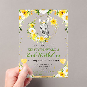 Invitations En Acrylique Aquarelle mignonne Jungle Zebra Anniversaire de en