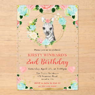 Invitations En Acrylique Aquarelle mignonne Jungle Zebra Anniversaire de en