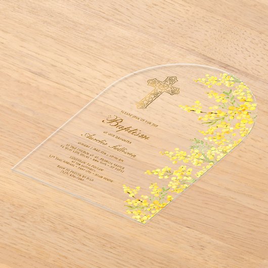 Invitations En Acrylique Aquarelle Mimosa Arch Baptême (Poser)