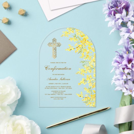Invitations En Acrylique Aquarelle Mimosa Arch Confirmation (Insitu (Mariage))
