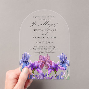 Invitations En Acrylique Aquarelle moderne Iris script floral mariage