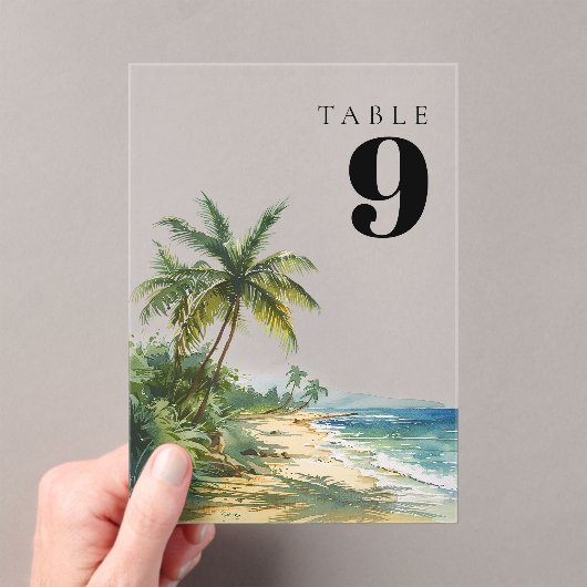 Invitations En Acrylique Aquarelle moderne Plage tropicale Numéro de tablea (In situ (ordinateur de poche))