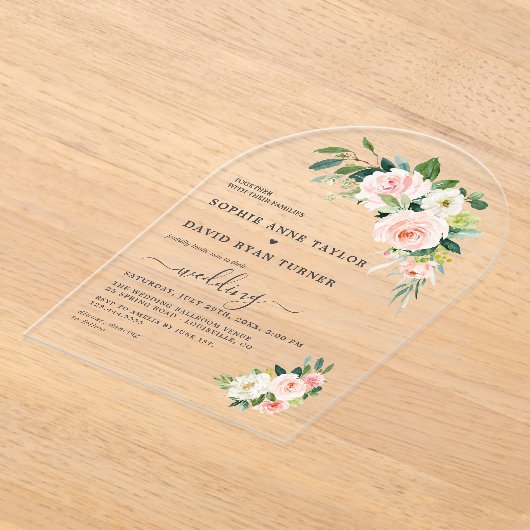 Invitations En Acrylique Aquarelle moderne rose Fleurs blanches Arch Mariag (Poser)