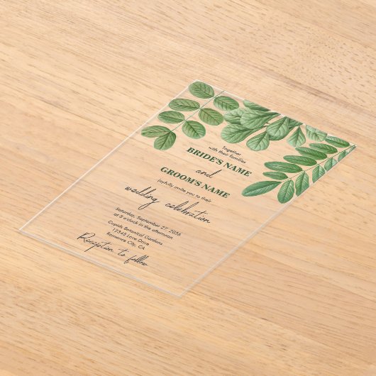 Invitations En Acrylique Aquarelle moderne vert émeraude Mariage vert émera (Poser)