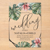 Invitations En Acrylique Aquarelle Monstera Branche Mariage de verdure (Recto)