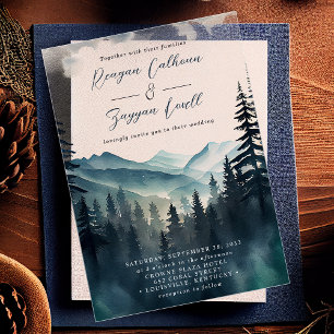 Invitations En Acrylique Aquarelle Montagne Pin Arbre Calligraphie Mariage