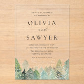 Invitations En Acrylique Aquarelle Neige Forêt À feuillage persistant Maria (Recto)